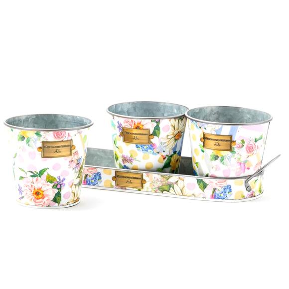 Mackenzie Childs Wildflowers Herb Pots Set of 3 Spring Floral NEW - Picture 1 of 3